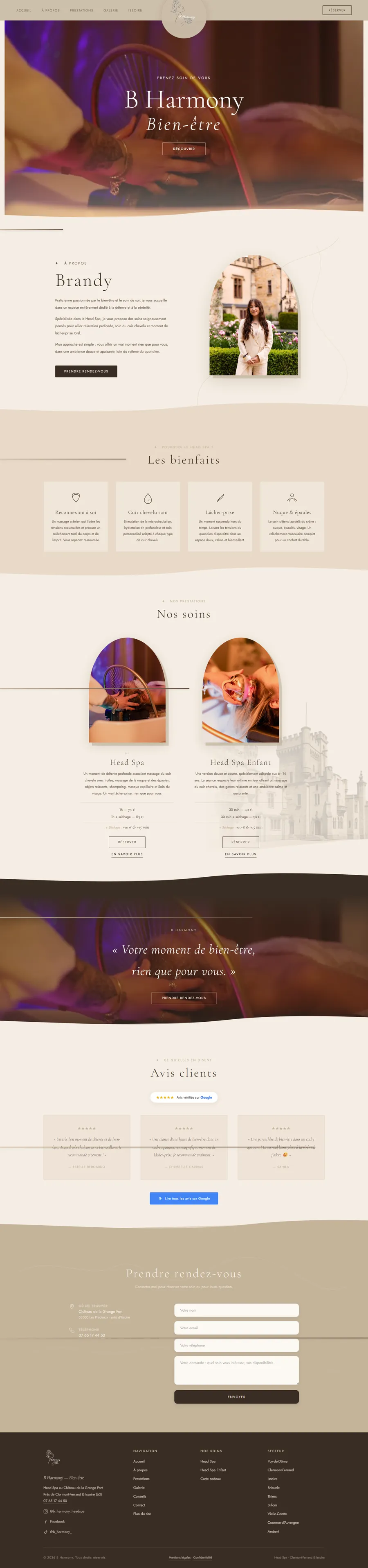 Page complète du site créé pour B Harmony